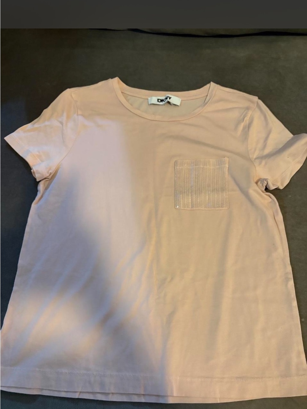 DKNY Pale Pink Short Sleeve Tee with Beaded Pocket